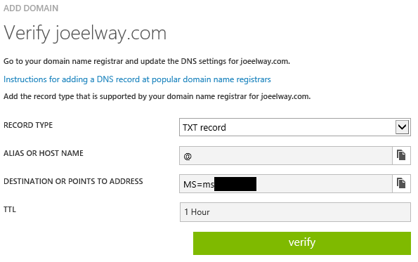 Azure AD requires you to prove that you own a DNS domain using a verification process [Image credit: Aidan Finn]