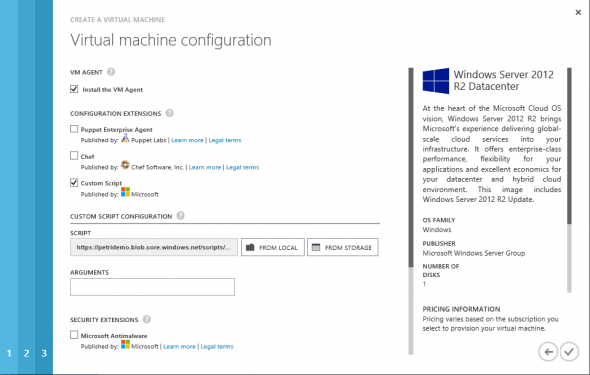 A configured Custom Script extension [Image credit: Aidan Finn]