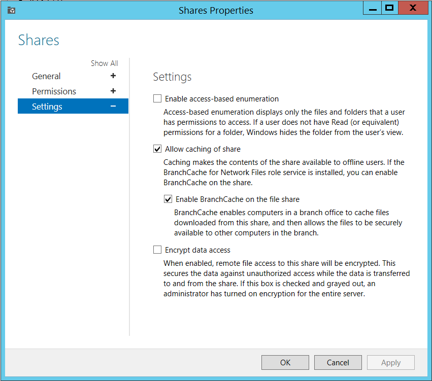 Enabling BranchCache on a shared folder (Image Credit: Aidan Finn)