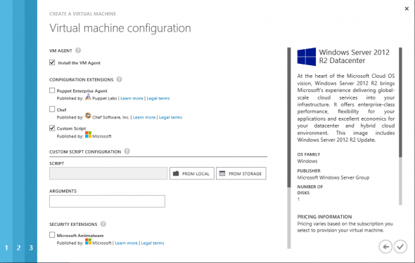 Enabling the Custom Script extension in the virtual machine configuration wizard. (Image credit: Aidan Finn)