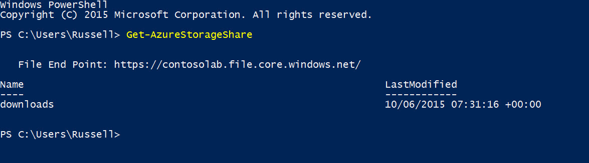 Enumerate existing file shares for an Azure storage account (Image Credit: Russell Smith)