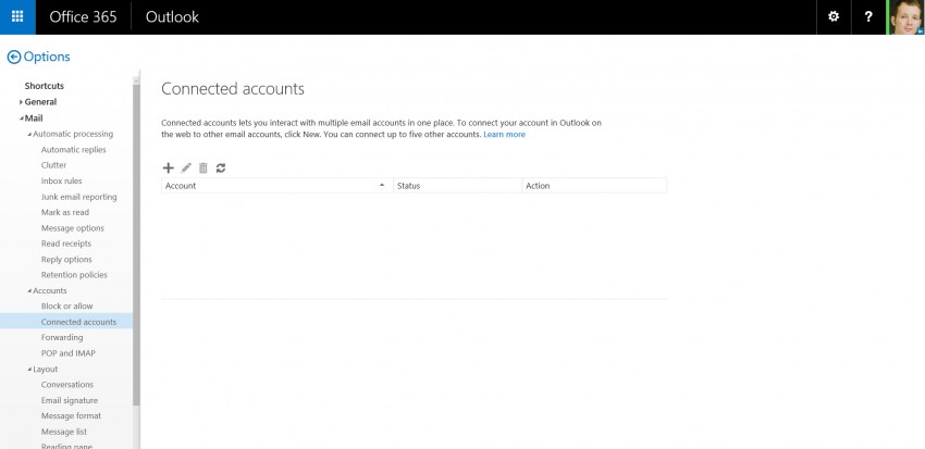 Outlook.com Connected Accounts (Image Credit: Russell Smith)