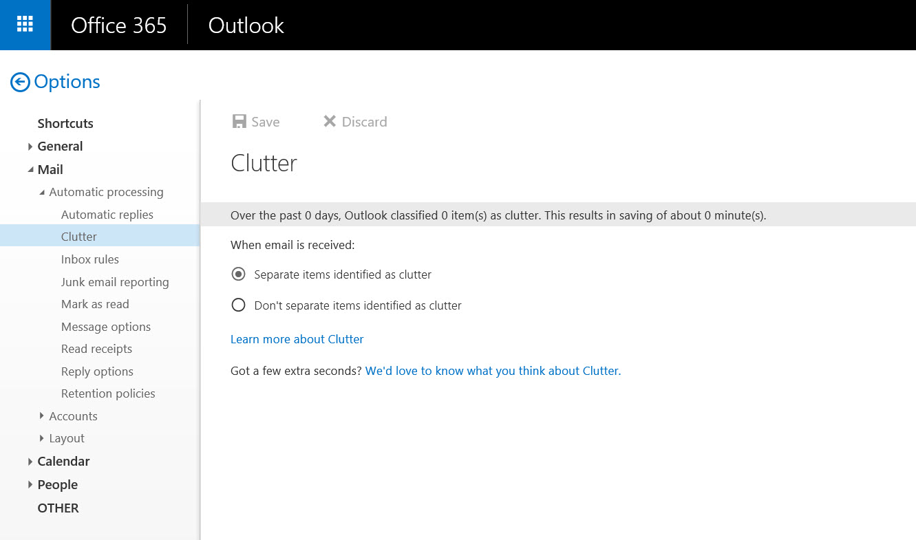 Turn on Clutter in Office 365 (Image Credit: Russell Smith)