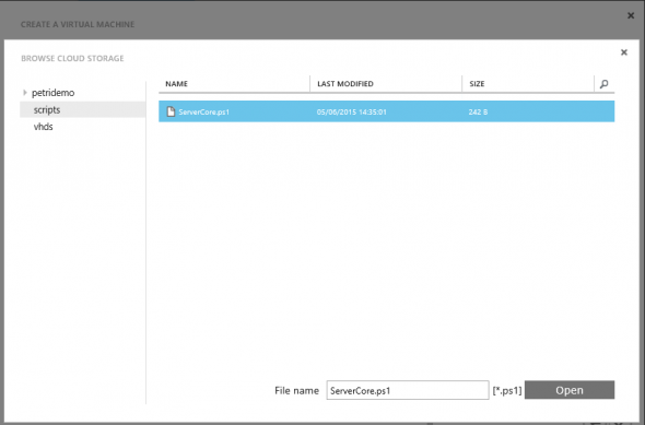 Select a script from an Azure Storage Account (Image Credit: Aidan Finn)