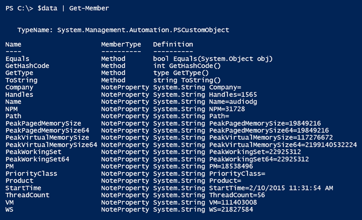 Checking our object with the Get-Member cmdlet in Windows PowerShell. (Image Credit: Jeff Hicks)