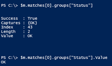 Figure 5: Obtaining the value of a named capture in Windows PowerShell. (Image Credit: Jeff Hicks)