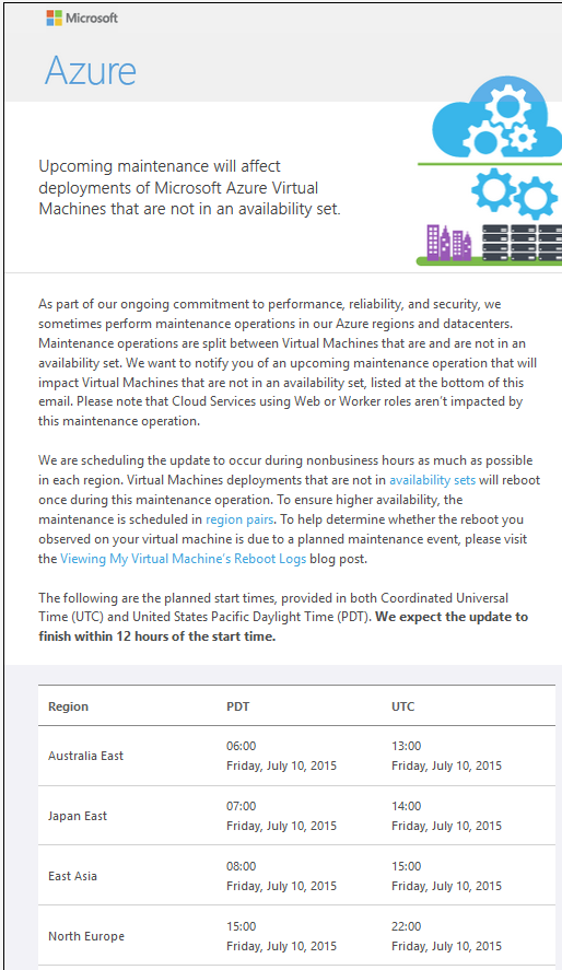 Notice of impending maintenance to Azure virtual machine hosting (Image Credit: Aidan Finn)