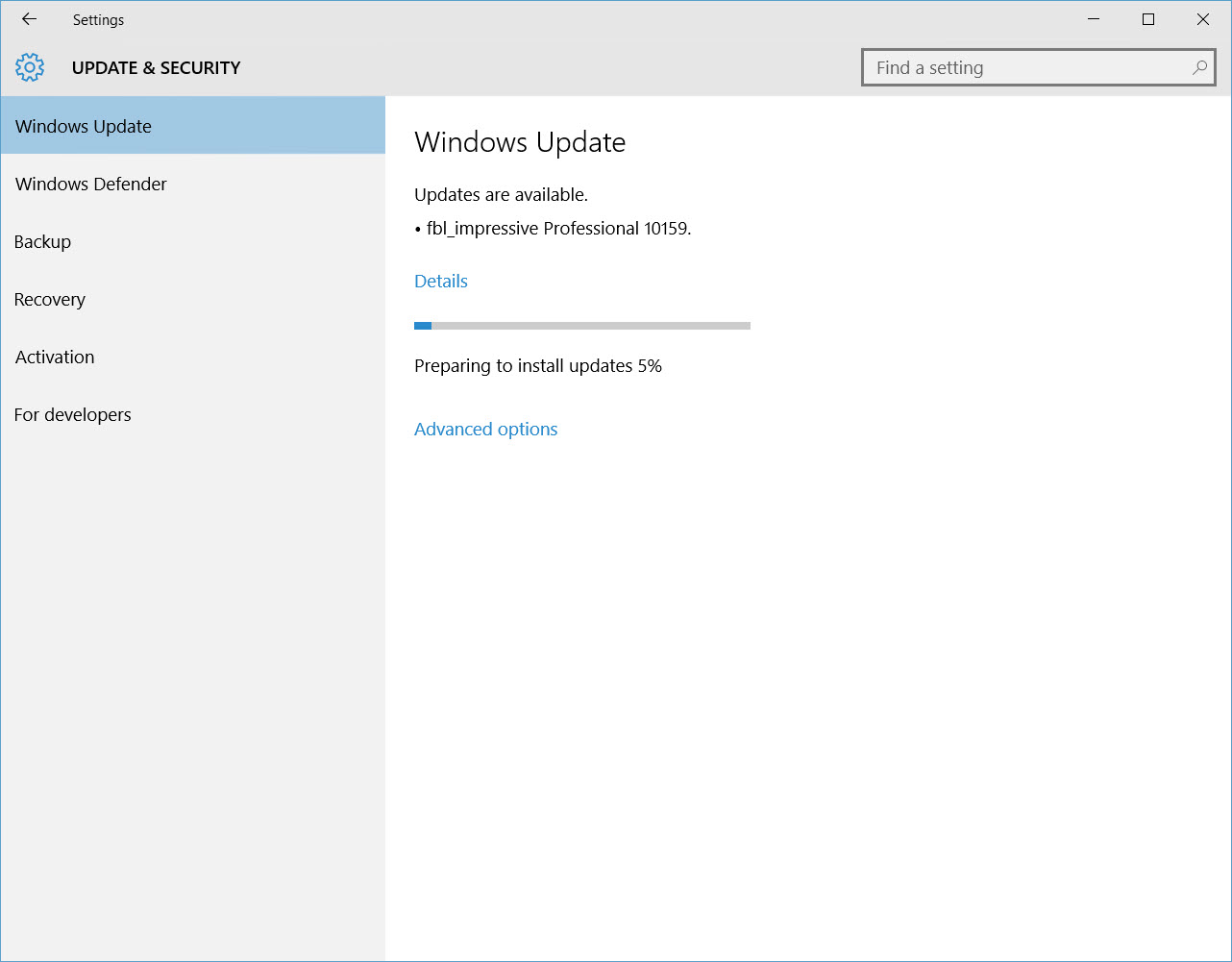 Upgrading to Windows 10 build 10159 (Image Credit: Russell Smith)