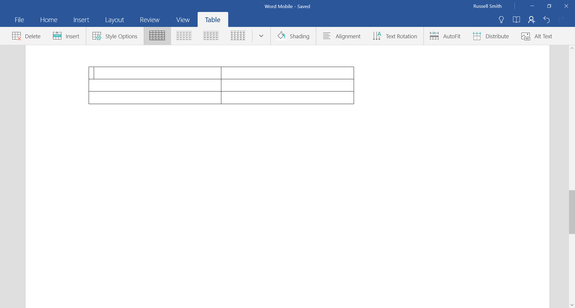 Working with tables in Word Mobile (Image Credit: Russell Smith)