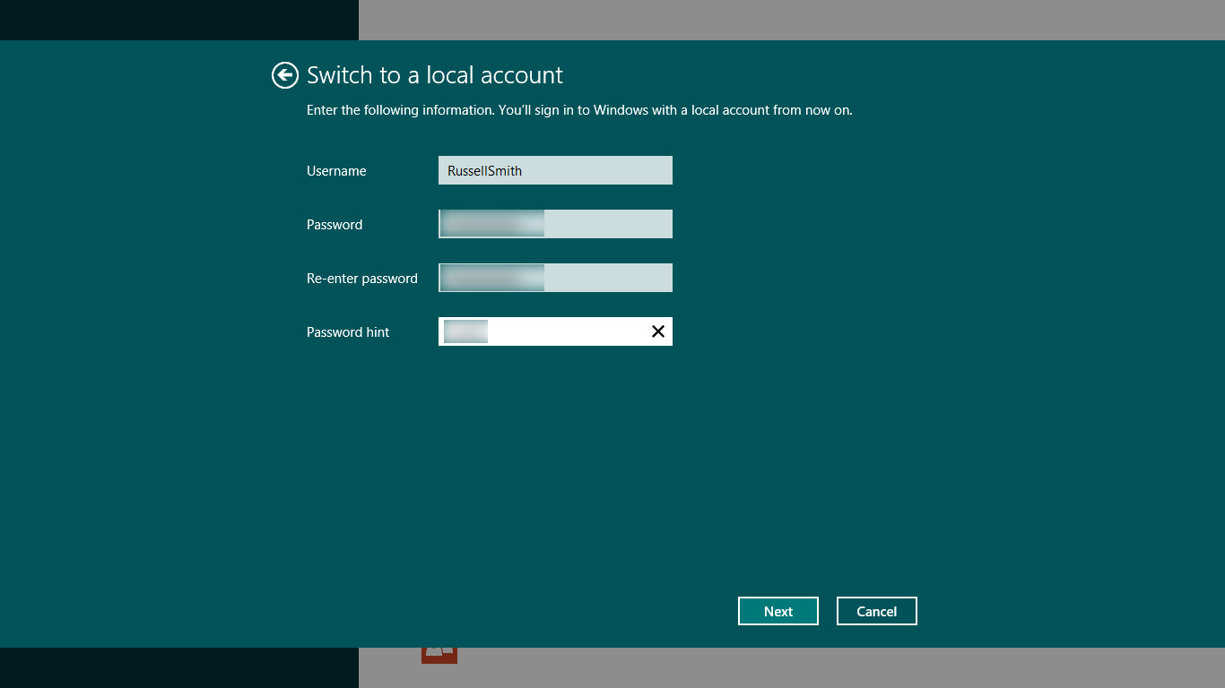 Change to a local account in Windows 8 (Image Credit: Russell Smith)