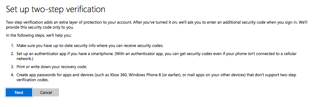 Set up two-factor authentication in Microsoft accounts. (Image Credit: Blair Greenwood)
