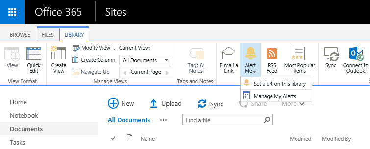 User Alerts in SharePoint Online (Image Credit: Russell Smith)