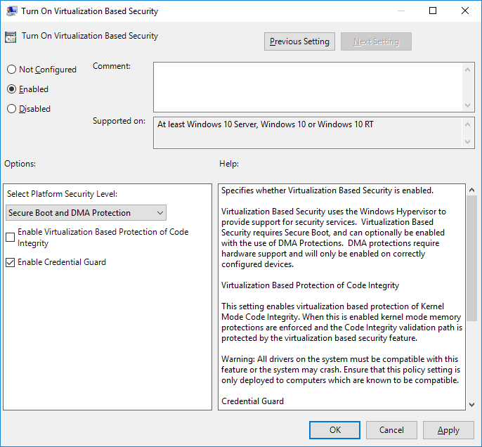 Enable Credential Guard using Group Policy (Image Credit: Microsoft)