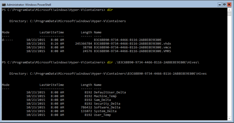 Browsing the files and folders of a Windows Server Container (Image Credit: Aidan Finn)