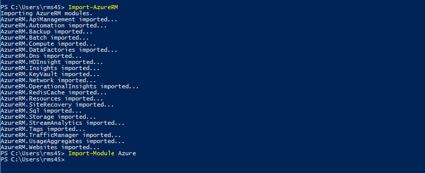 Import the Azure Resource Manager and Service Management modules (Image Credit: Russell Smith)