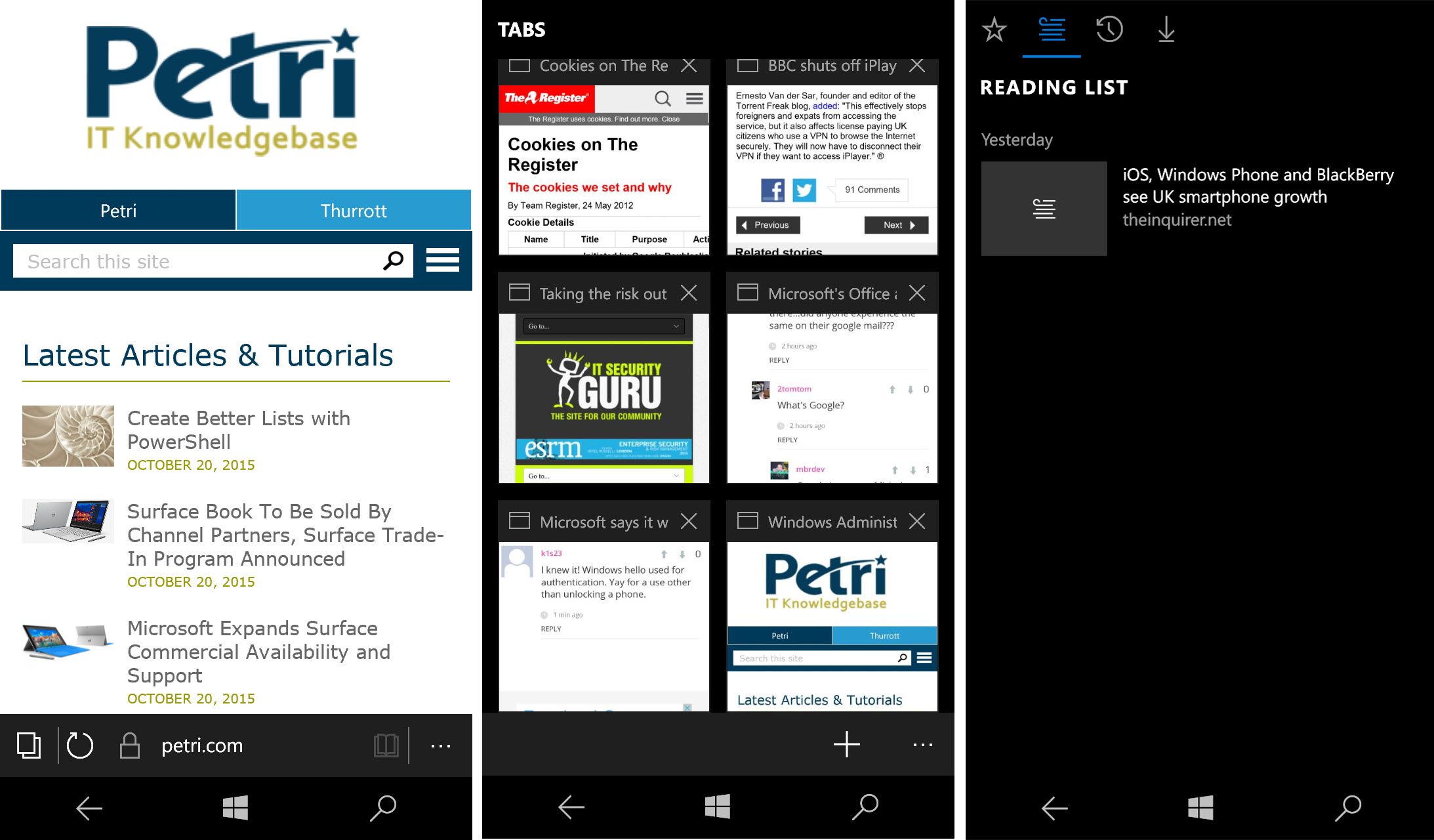 Microsoft Edge in Windows 10 Mobile (Image Credit: Russell Smith)