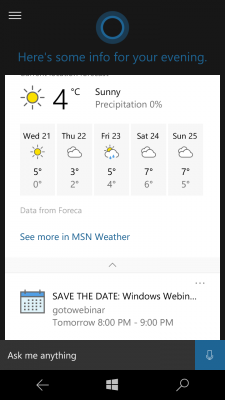 Cortana in Windows 10 Mobile (Image Credit: Russell Smith)