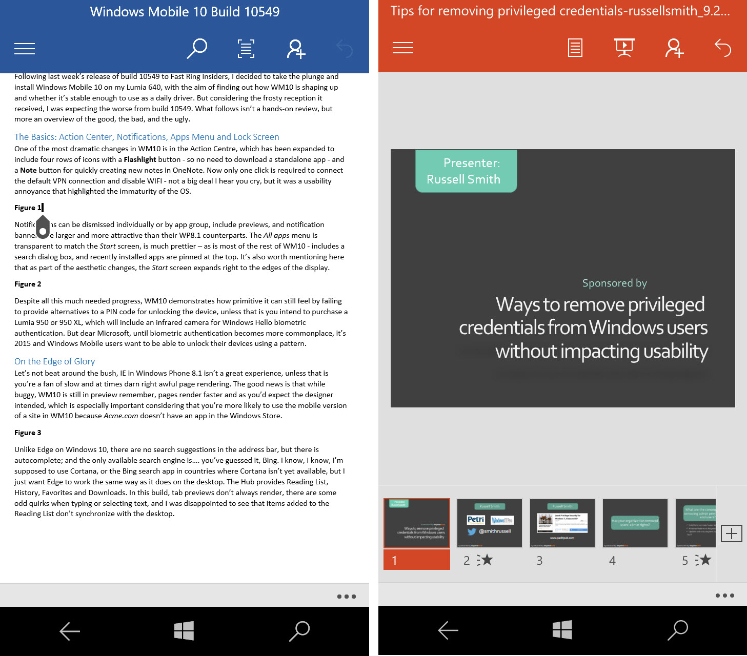 Microsoft Word and PowerPoint Universal Apps in Windows 10 Mobile (Image Credit: Russell Smith)