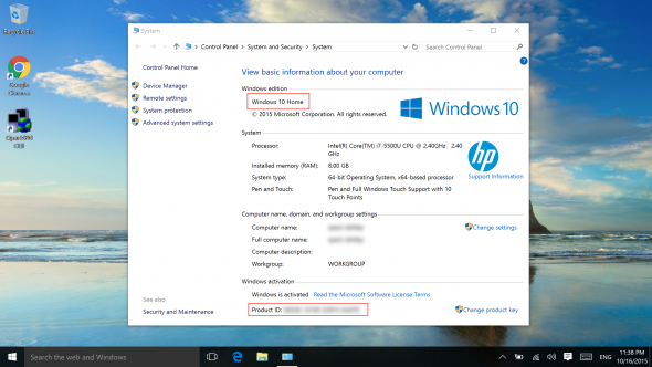 Windows 10 product information. (Image Credit: Daniel Petri)