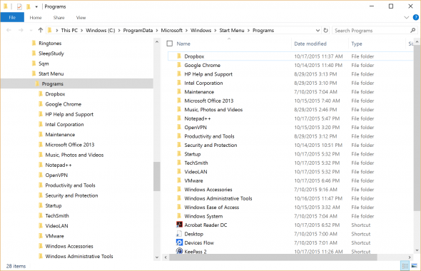 Programs list in Windows 10. (Image Credit: Daniel Petri)