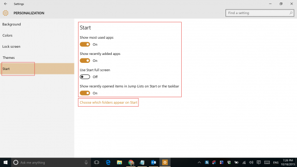 Start menu options in Windows 10. (Image Credit: Daniel Petri)