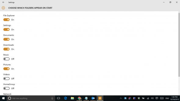 Choose which folders appear on Start menu in Windows 10. (Image Credit: Daniel Petri)