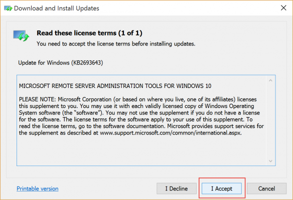 Installing Microsoft Remote Server Administration Tools for Windows 10. (Image Credit: Daniel Petri)