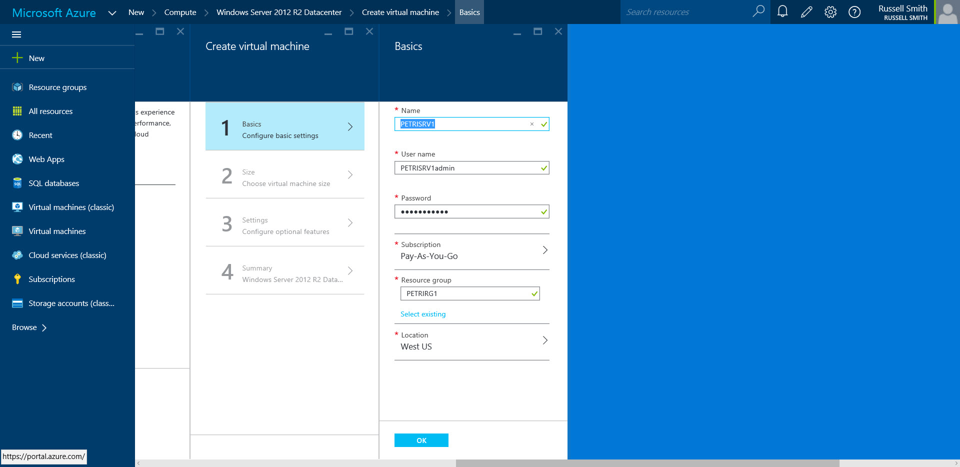 Configure the VM's basic settings in Azure (Image Credit: Russell Smith)