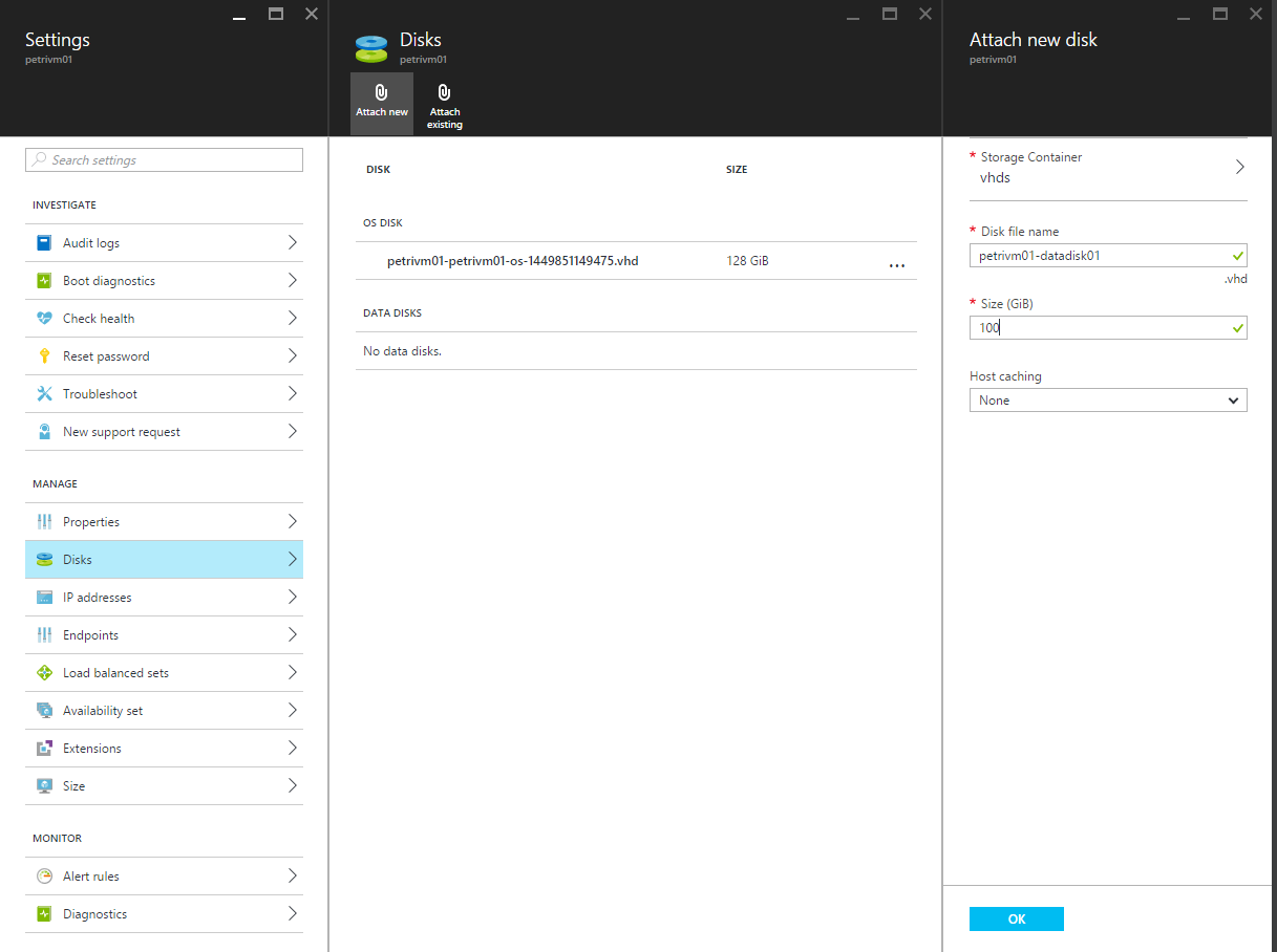 Creating a new data disk for an Azure virtual machine (Image Credit: Aidan Finn)