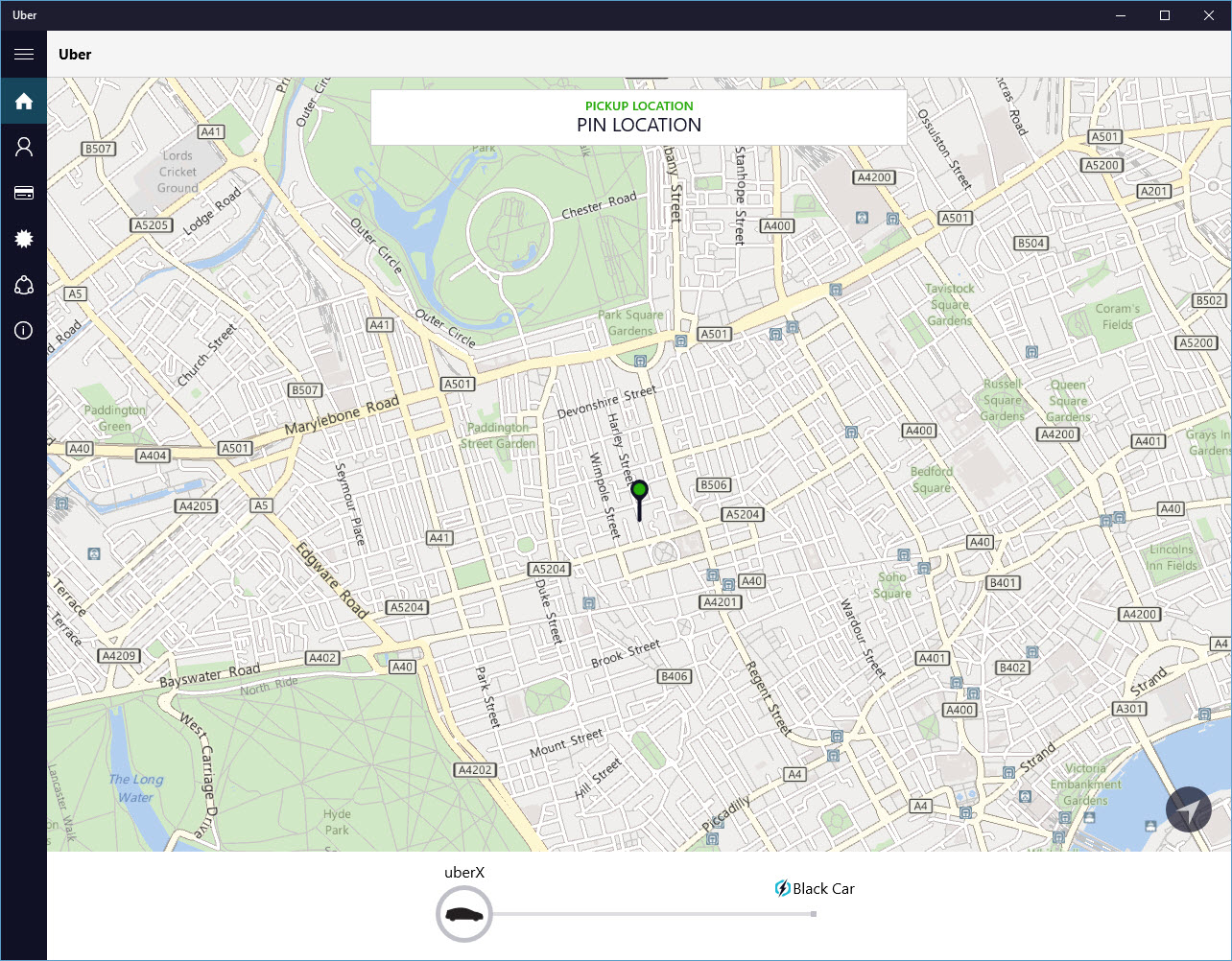 Uber's new Universal Windows Platform (UWP) app running on Windows 10 (Image Credit: Russell Smith) 