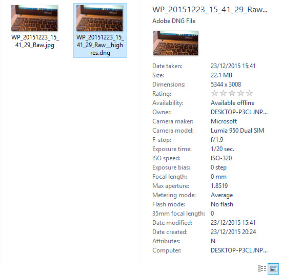 DNG file format information being displayed in Windows Explorer with the help of Adobe's DNG codec for Windows (Image Credit: Russell Smith)