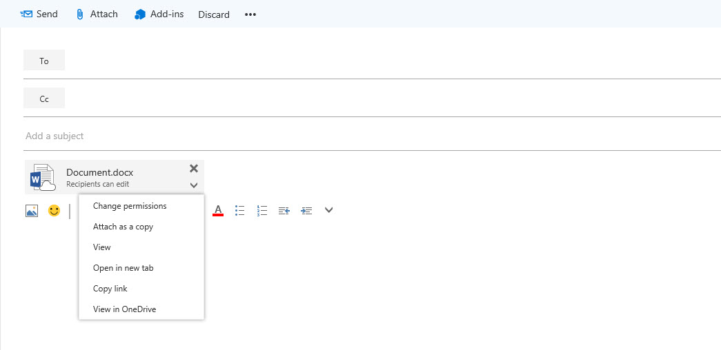 Modify attachment options in Office 365 (Image Credit: Russell Smith)