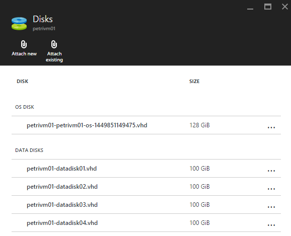 An Azure virtual machine with multiple data disks [Image credit: Aidan Finn]