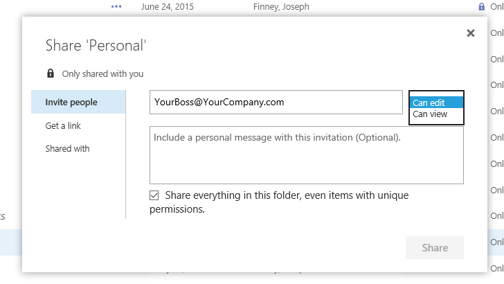 OneDrive for Business Share pane. (Image Credit: Microsoft)