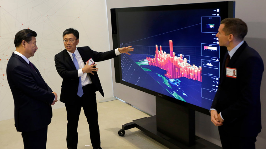 Xi Jinping gets a Surface Hub demo. Credit: The New York Times.
