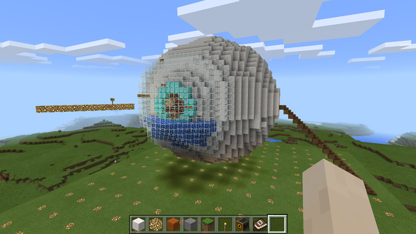 A human eye modeled in MinecraftEdu