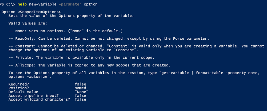 New-Variable Options