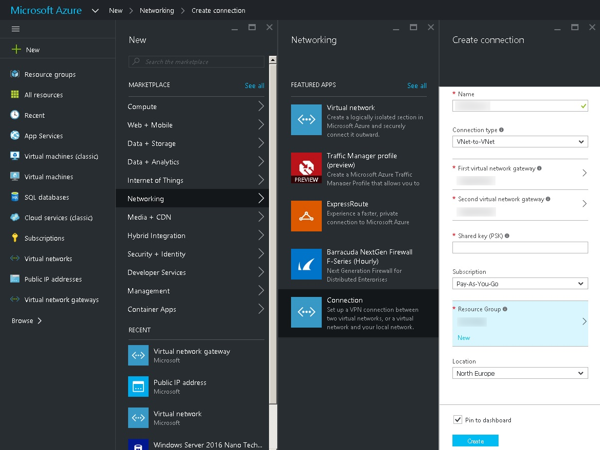 Create a connection in the Azure management portal (Image Credit: Russell Smith)