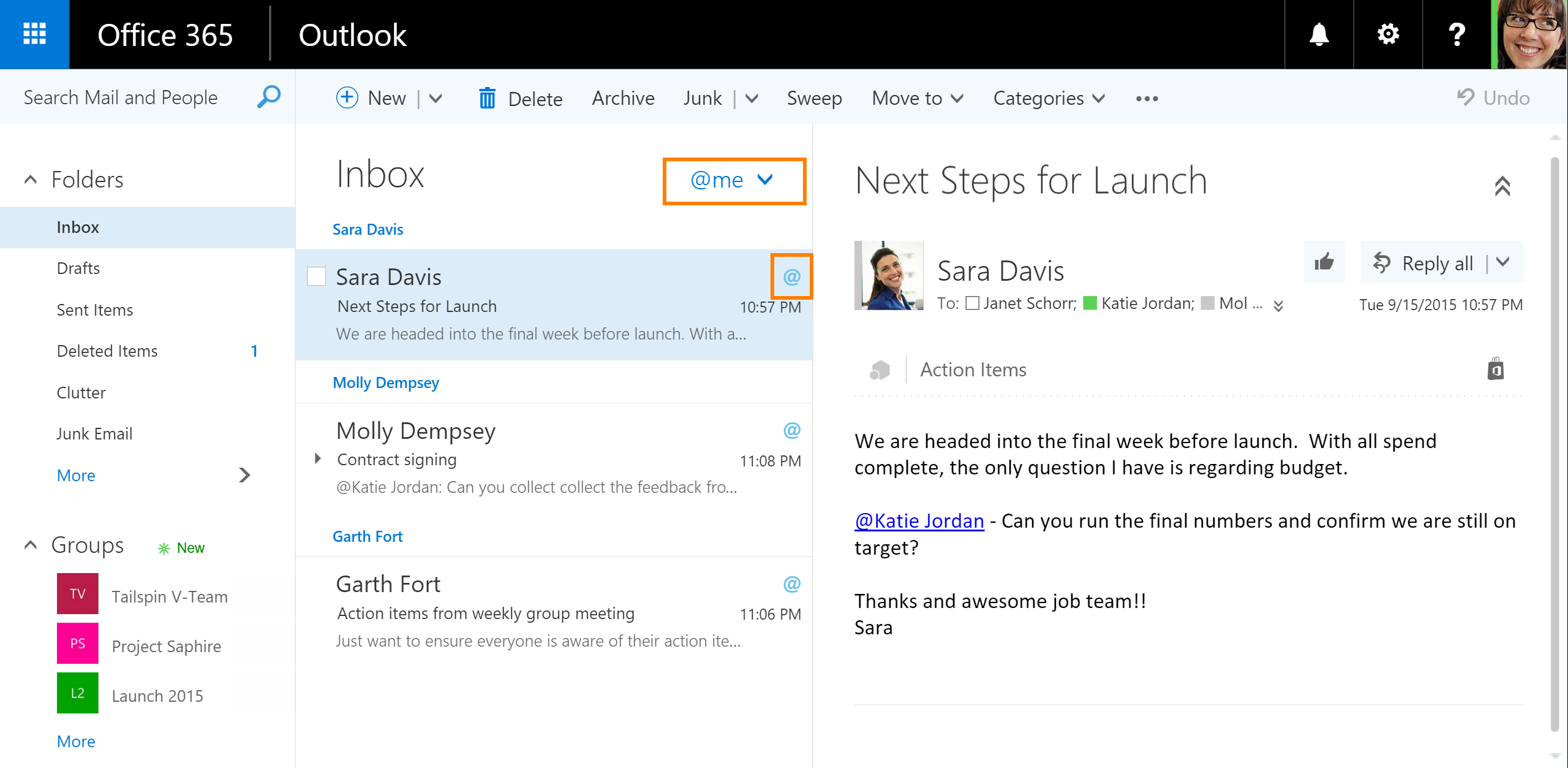 Outlook on the Web Filtering your inbox