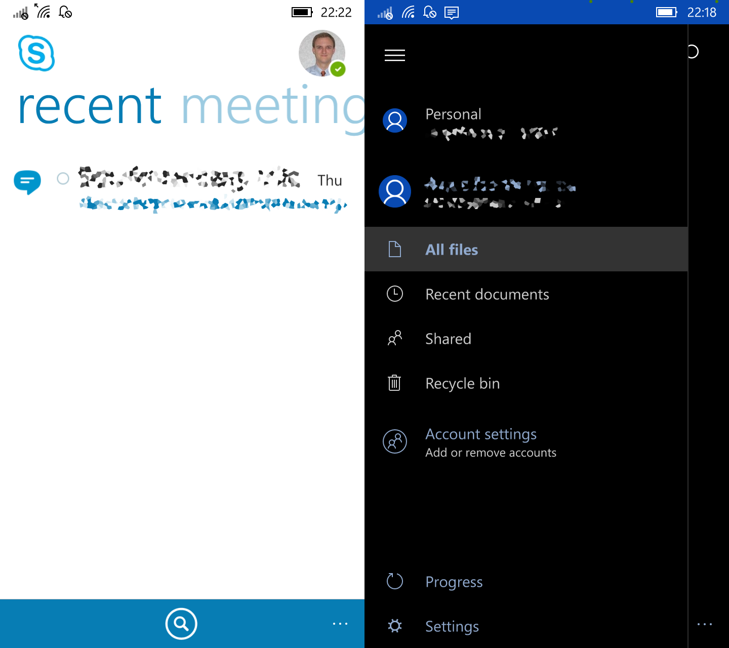 Skype for Business and OneDrive Windows Mobile