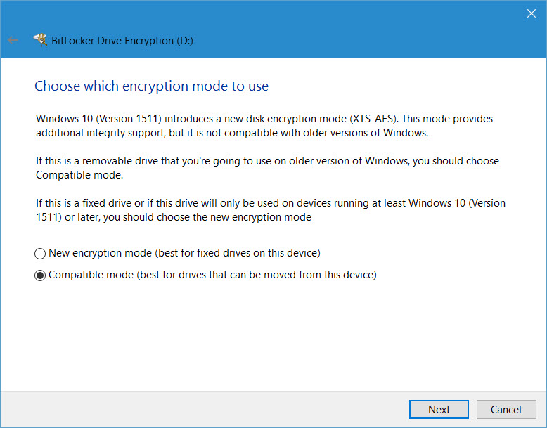 Enabling BitLocker encryption in Windows 10 Version 1511 (Image Credit: Russell Smith)