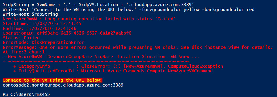 Error message from the Azure PowerShell module (Image Credit: Russell Smith)