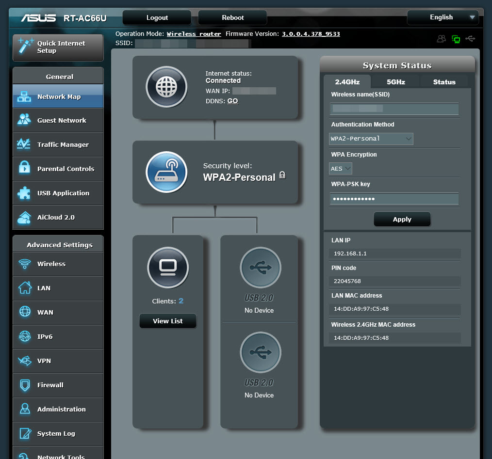 Asus RT-AC66U web management UI (Image Credit: Russell Smith) 
