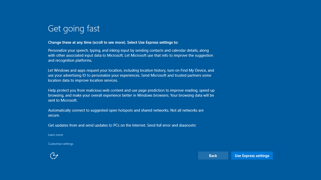 Express settings in Windows 10. (Image Credit: Daniel Petri)
