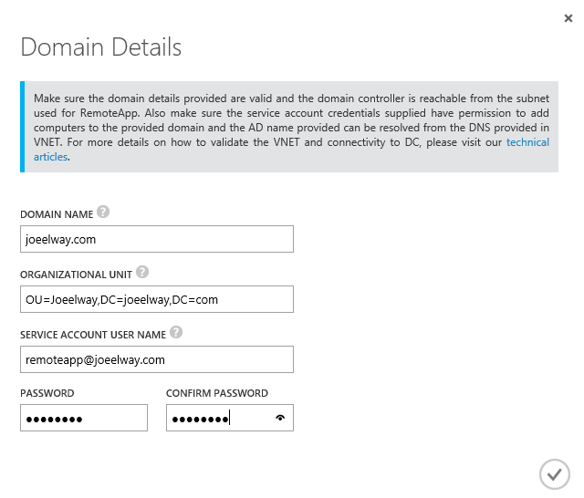 Configure the domain details of the Azure RemoteApp app collection (Image Credit: Aidan Finn)