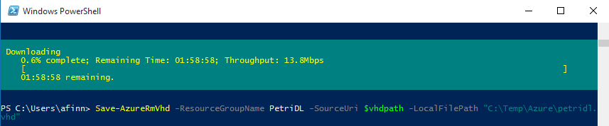 Downloading Azure virtual machine disk using PowerShell [Image credit: Aidan Finn]