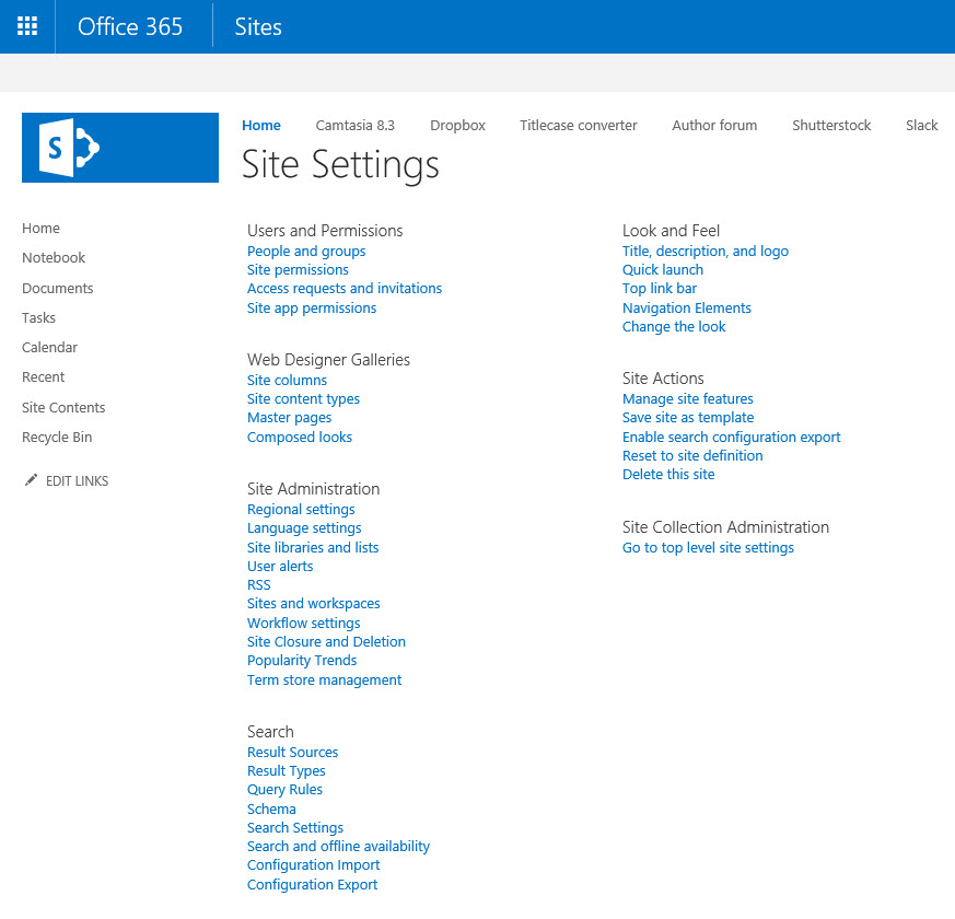 Site settings in SharePoint Online (Image Credit: Russell Smith)