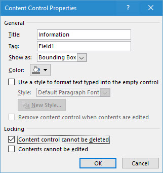 Rich Text Content Control properties in Word 2016 (Image Credit: Russell Smith)