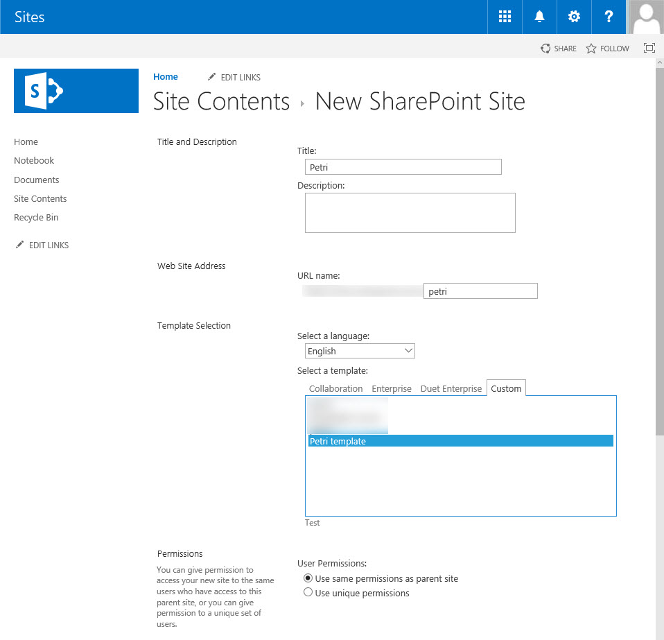 Create a new site based on a template in SharePoint Online (Image Credit: Russell Smith)