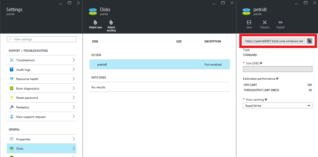 Viewing the disks of the Azure virtual machine [Image credit: Aidan Finn]